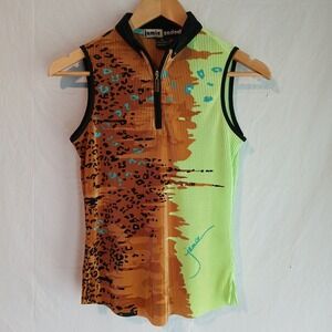 Jamie Sadock XS‎ Tank Green Multicolor Sleeveless Blouse Gold Tone Hardware